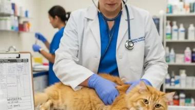 Vet Examining a Cat